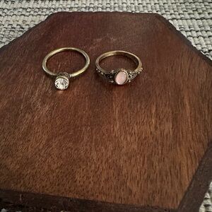 Elegant Gold and Pink Stone Ring Set